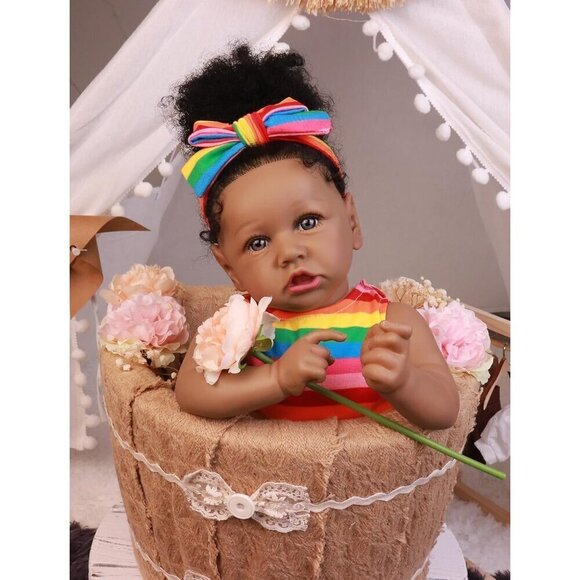 ✨ Hoomai Realistic Reborn Baby Dolls Yellow Soft Body African 22.8 Inch Kids - Picture 5 of 8